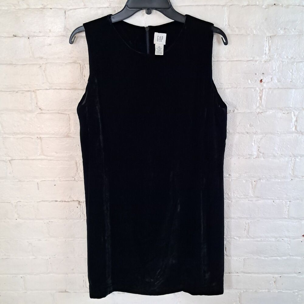 Vintage Gap Black Velvet Mini Dress Sleeveless Sz 10 Silk Rayon Blend 90s Retro